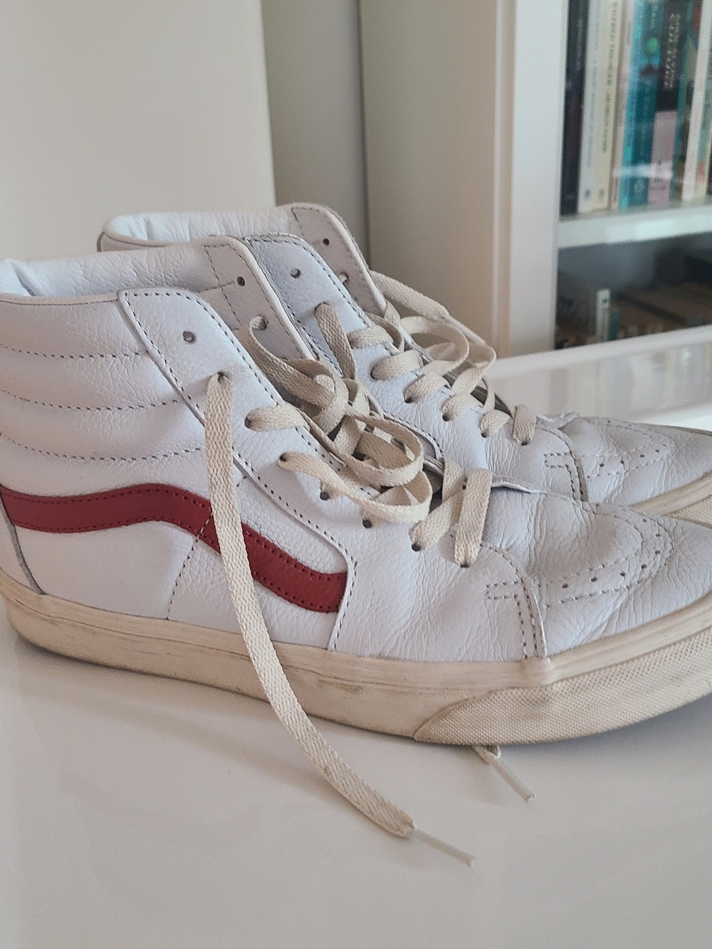 Vans White High-Top Sneakers with Red Logo